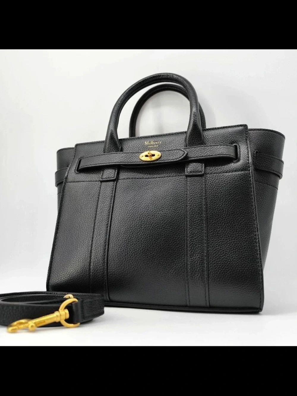 Mulberry Black Pebbled Leather Tote with Gold Hardware